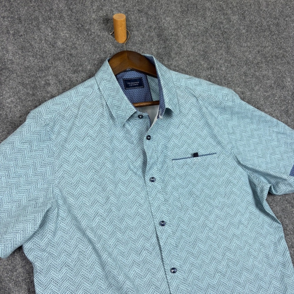 7Diamonds Groovy Wonder Mens XL Blue Geometric 4-Way Stretch Short Sleeve Shirt